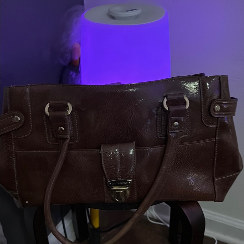 Liz Claiborne Brown Leather Shoulder Bag with Silver Hardware